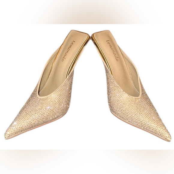 LEMONADE Elegant Gold Shimmering Mules.Size 8 Pointed Toe 4” Stiletto Heels - Picture 3 of 5